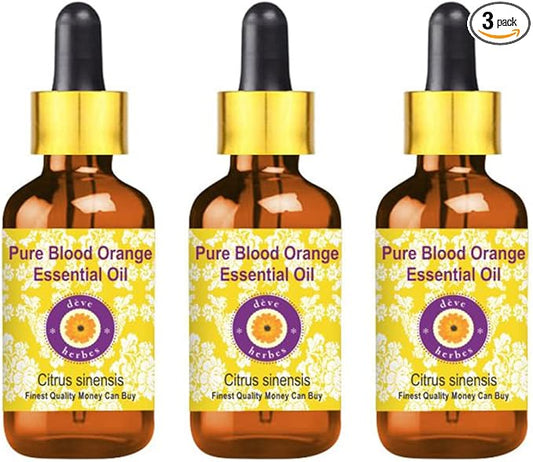 Deve Herbes Pure Blood Orange Essential Oil (Citrus sinensis) Steam Distilled with Glass Dropper (Pack of Three) 100ml X 3 (10 oz)