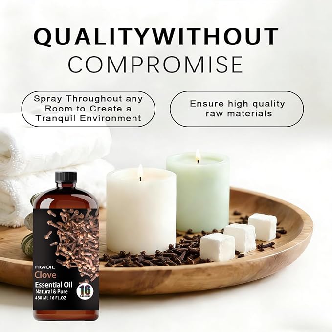 Clove Essential Oil, Clove Oil 16 Fl Oz 480ML for Diffuser Humidifier Yoga Cleaning DIY Candle Soap Making Essential Oils