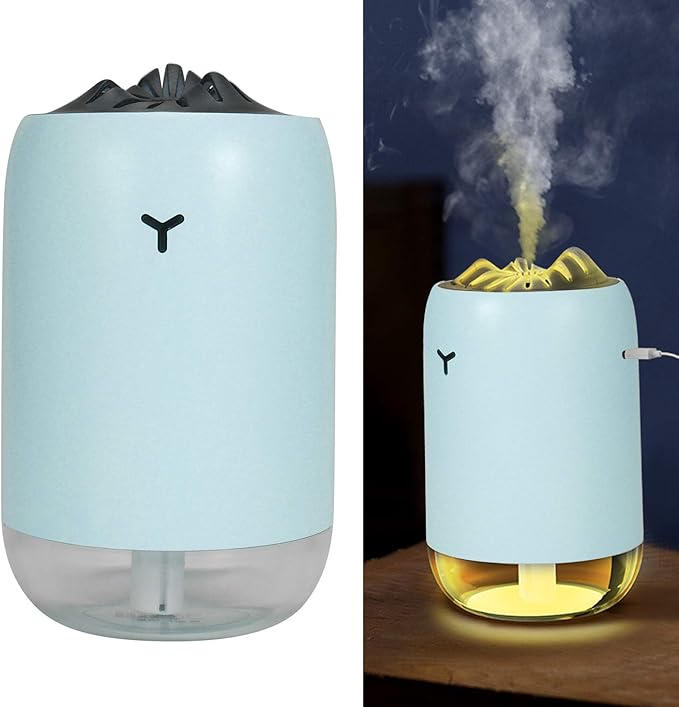 260ml USB Desktop Humidifier, Mini Air Diffuser with Night Light, Quiet Mist Humidifier for Home Office, One - Button Dual Mist Mode, Leak - Proof Design (Blue)