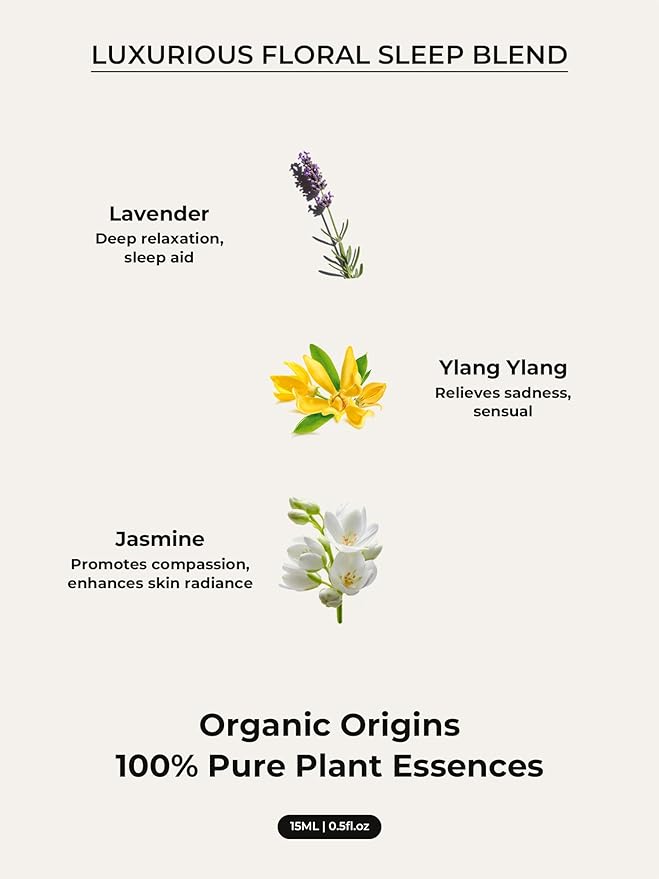 Bedtime Essential Oil Roll-On, Sleep Aromatherapy Roller for Restful Night Rituals, Botanical Blend with Lavender, Jasmine & Sandalwood, Luxurious Floral Sleep Ritual, 15ml