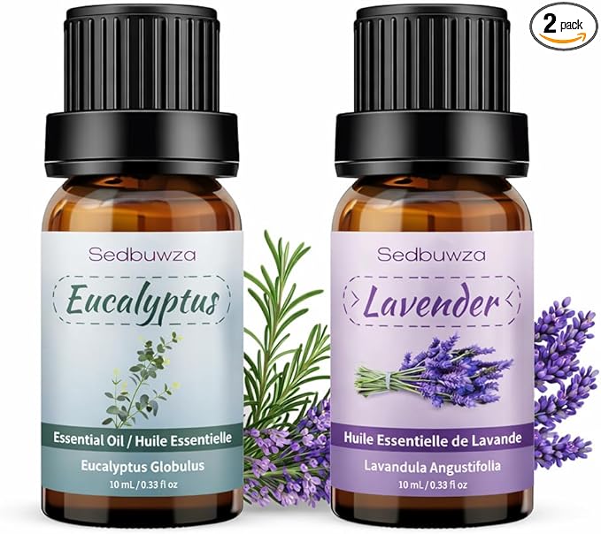 Sedbuwza Lavender Eucalyptus Essential Oil Set, Lavender Fragrance Oil Eucalyptus Scent Oil Set for Diffuser, Aromatherapy, Massage, Soap, Candle Making 2 x 10 ml