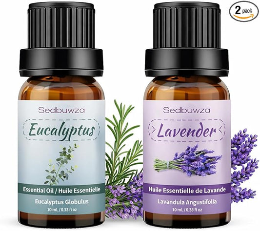 Sedbuwza Lavender Eucalyptus Essential Oil Set, Lavender Fragrance Oil Eucalyptus Scent Oil Set for Diffuser, Aromatherapy, Massage, Soap, Candle Making 2 x 10 ml