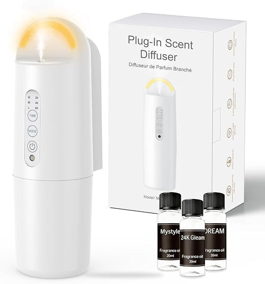 Plug in Waterless Essential Oil Diffuser, Elegant Waterless Scent Diffuser Starter Kit with 24H Smart Timer & Light Sensor, Cover Up to 800 Sq. Ft., Aromatherapy Diffusers for Home, Office, 100ML
