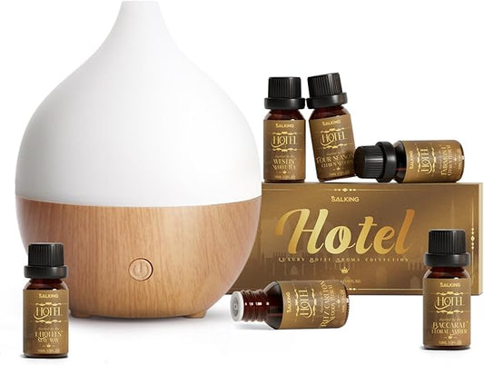 SALKING Essential Oil Diffuser with Luxury Hotel Fragrance Oil Set, 100ml Small Ultrasonic Aromatherapy Diffuser, Auto Shut-Off, Warm White Light, Cool Mist Humidifier for Home & Office