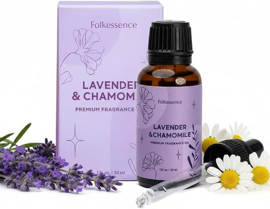 Folkulture Lavender & Chamomile Essential Oil Blend | 30 ml - 1.01 Fl Oz Fragrance Oil | Diffuser Oils for Humidifier for Better Sleep, Reset, Stress Relief, Calming, Relaxing | House Warming Gifts