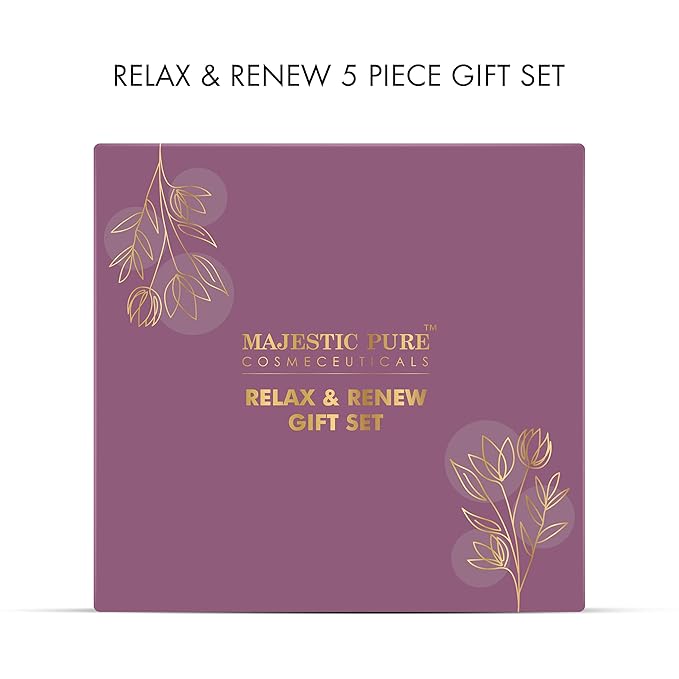 Majestic Pure Christmas Day Gift Set set of 5- (Brazilian Orange oil 1oz, Scented Candle - 50g, Gardenia Hand Cream - 20g, Himalayan Salt Body Scrub - 160g, Gold Face Mask - 100g)