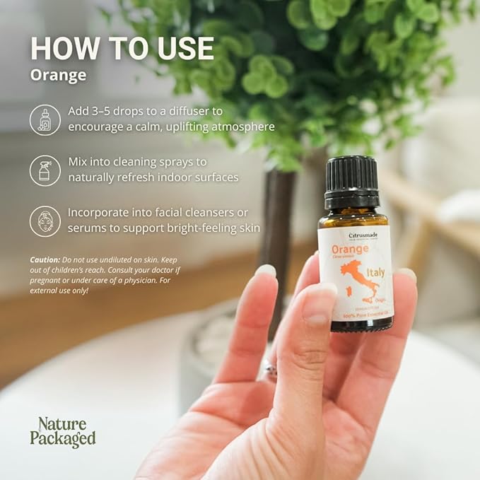 Orange Essential Oil - Direct from Citrusmade in Sicily- Aceite de Naranja Dulce for Home Care, Skincare $ Aromatherapy - Premium Therapeutic Grade (8oz)