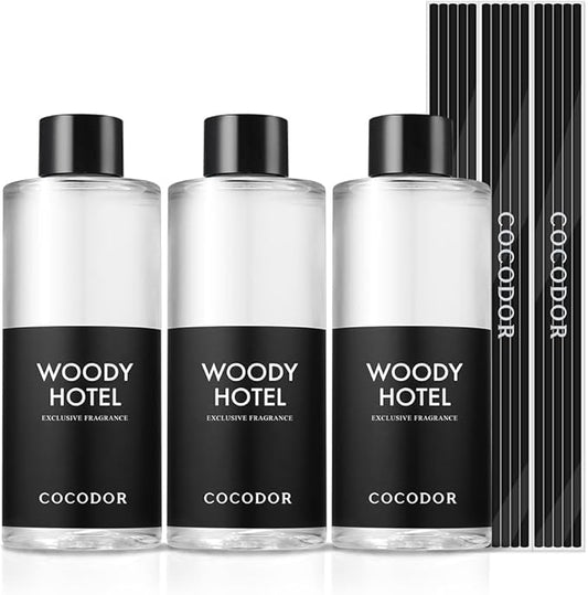 COCODOR Reed Diffuser Oil Refill/Woody Hotel /6.7oz(200ml) / 3 Pack/Aromatherapy, Home Fragrance, Scented Oils, Oils for Reed Diffuser, Bathroom Home Decor