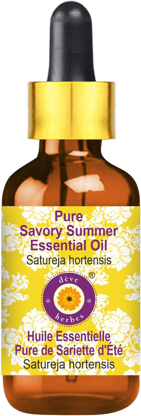 dève herbes Savory Summer Essential Oil (Satureja hortensis) with Glass Dropper | Pure | Non-Sticky | Non-Greasy | Lightweight | Men & Women | All Skin Types | Steam Distilled 30ml (1 oz)