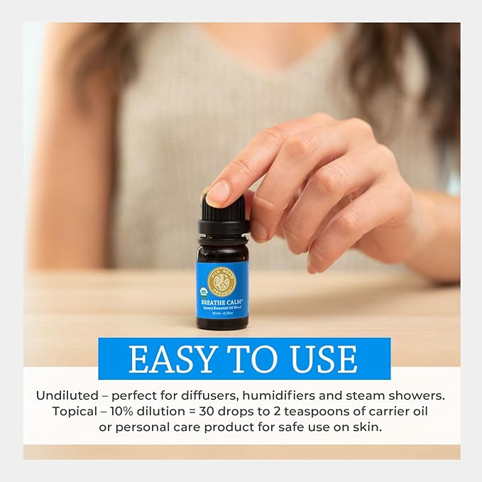 Silk Road Organic Breathe Calm Essential Oil Breathe Easy Blend for Cold, Cough, Congestion, Sinus & Allergy Relief – USDA Certified Aromatherapy undiluted 10 ml Dropper