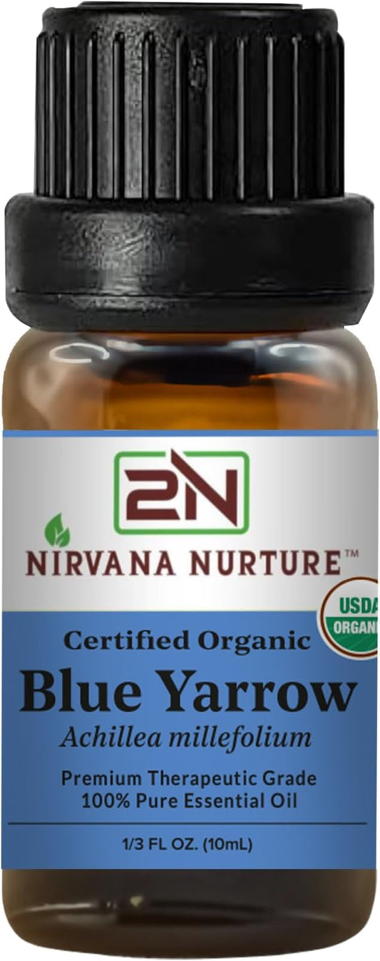 Blue Yarrow Essential Oil, USDA Certified Organic, 100% Pure Undiluted, Aromatherapy Oil for Diffuser, Hair & Skin Care