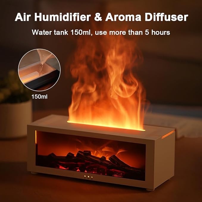 Fireplace Flame Air Diffuser Humidifier, Fireplace Flame Oil Diffuser 7 Colors Aromatherapy Essential Oil Diffuser,Ultrasonic Aroma Humidifier with Timer for Home,Bedroom,Office,Yoga (Black)