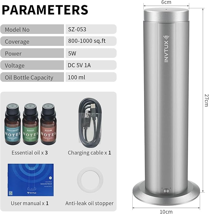 Waterless Essential Oil Diffuser Corded Diffuser with Hotel Collection Diffuser Oil, Scent Diffuser Starter Kit Cold Air Diffuser Oil Machine 1000 Sq Ft Coverage for Home Office Lobby Hotel