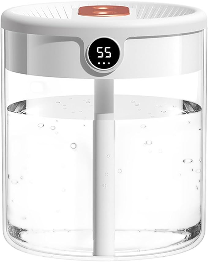 2L Cool Mist Air Humidifier with Humidity Display, 3 Modes, Dual Spray & Light, Silent Diffuser for Bedroom, Baby Nursery, Office, Car & Indoor Plants.