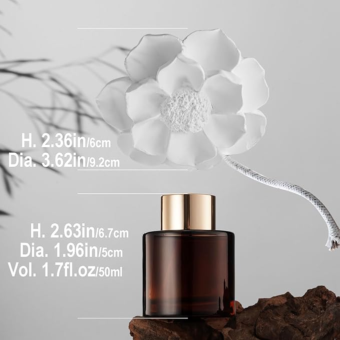Room Scent Gift Set, Essential Oil Citrus in the Sun (1.7 fl.oz|50ml) and Diffuser，60-Days Natural Air Freshener Non-Toxic Strong Fragrance Big Flower Diffuser Make Home Smell Good