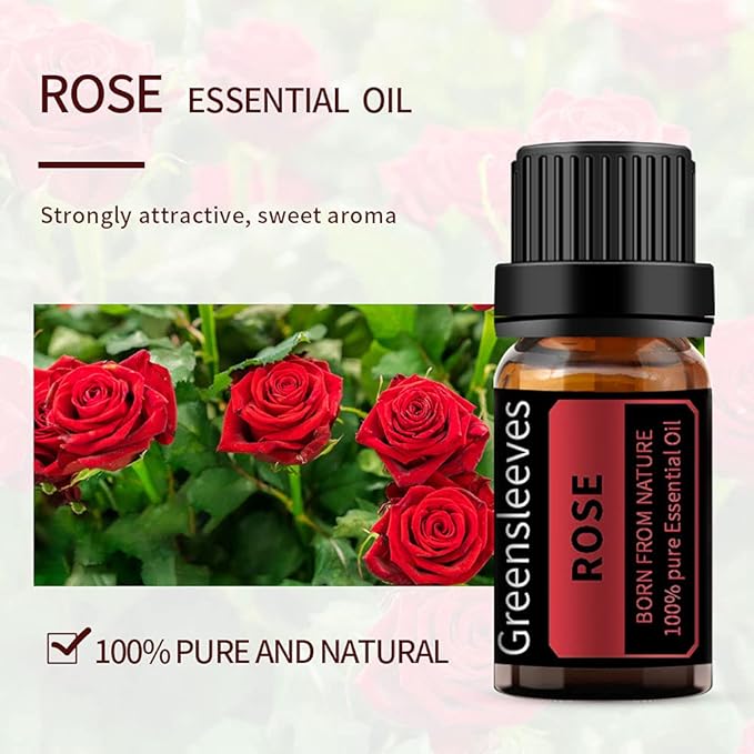 GREENSLEEVES Rose Frankincense Essential Oil Set, 2 x 10ml Pure Plant-Based Fragrance Oil for Aromatherapy, Essential Oils for Diffuser, Massage, Bath Bomb, Scented Candle Soap Making