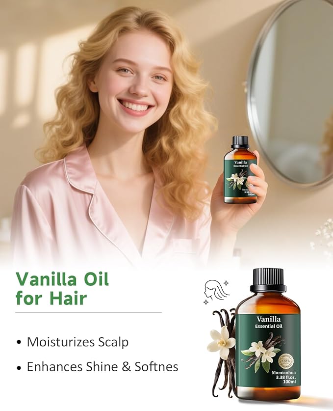 Vanilla Essential Oil, Pure Vanilla Oil Mumianhua Natural Vanilla Bean Oil for Diffuser, Aromatherapy, Skin, Perfume,Candle, Soap Making,DIY 3.38 Fl Oz