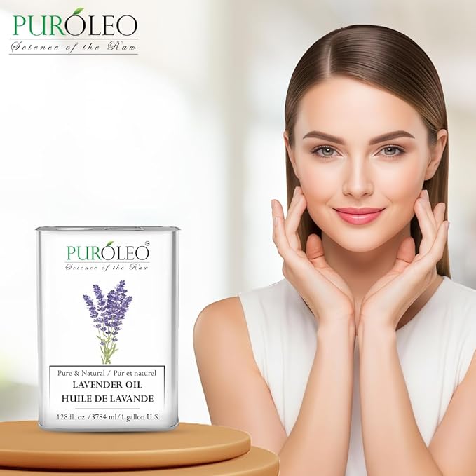 PUROLEO Lavender Essential Oil 128 Fl Oz/3785 ML (Packed in Canada) 100% Pure Natural Undiluted Cold Pressed for Aromatherapy Therapeutic Grade Aromatherapy Oil for Sleep…