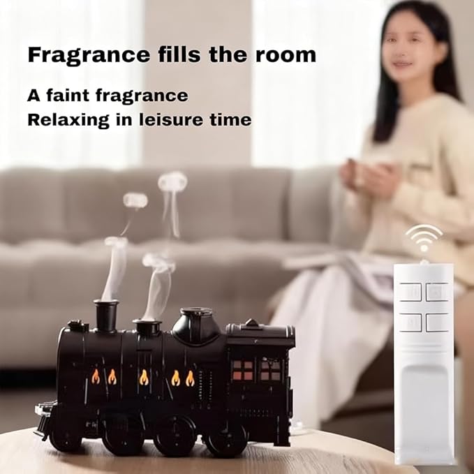 Train Diffuser, 2026 New 300ML Large Capacity Train Humidifier with Dual Cool Mist Outlets, Train Oil Diffuser with 2-Color LED, Remote Control, Auto-Off, Quiet for Bedroom Office (Copper, Remote)