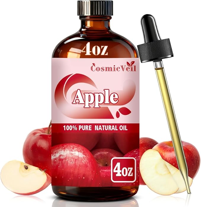 Apple Fresh Essential Oil Apple Oil for Aroma Diffuser,Humidifier,Home Fragrance,Cleaning,Body Care,Massage,Yoga,DIY Candle,DIY Soap CosmicVeil（Apple Fresh，4 Fl Oz (Pack of 1)）