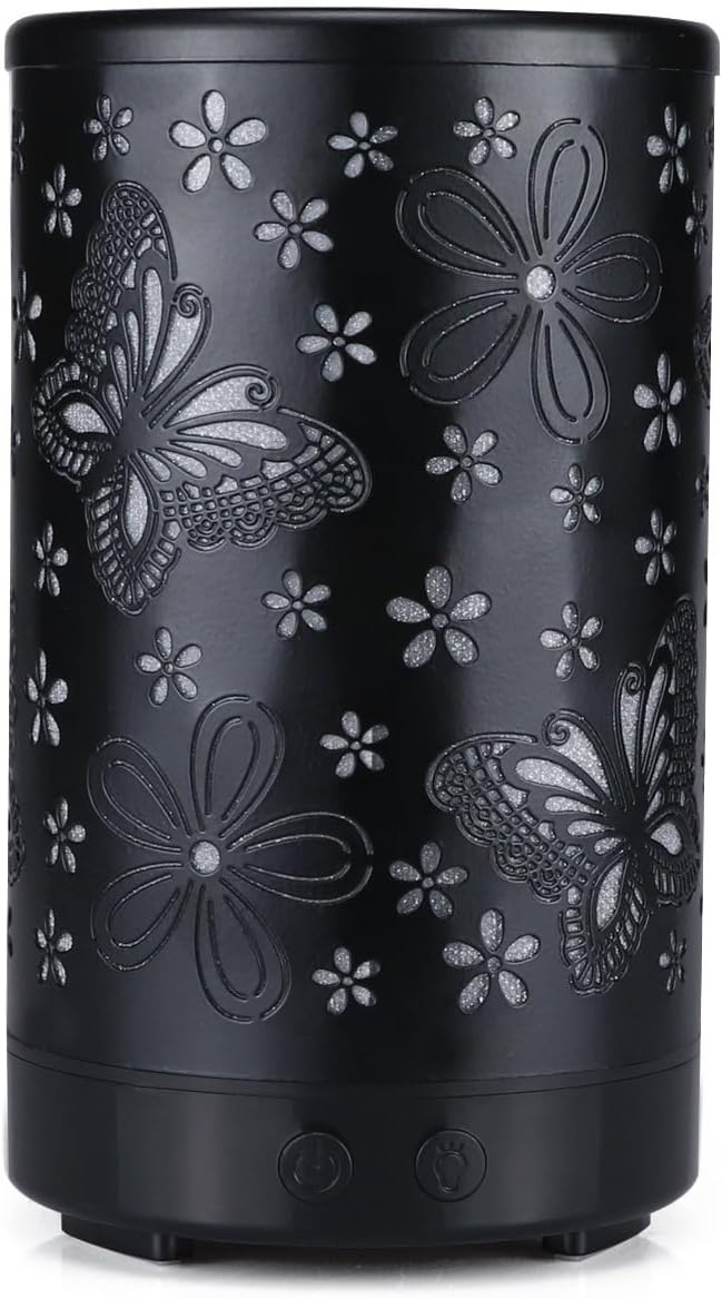 Butterfly Essential Oils Aroma Diffuser, 100ML Cool Mist Humidifier, Air Diffusers Waterless Auto Off with 7 Colors Lights, for Bedroom, Office, Living Room (Black)