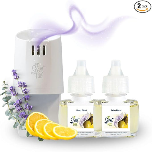 Scent Fill Relax Blend Plug in Air Freshener, Scented Oil Refills, 2 Refills + Diffuser