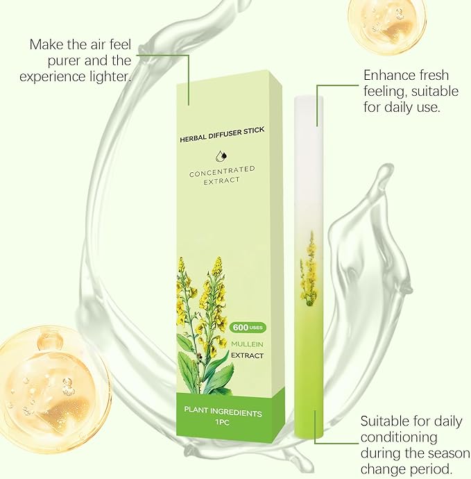 Mullein Herbal Diffuser Stick, Non-Electric Pocket-Sized Quit Smoking Inhaler, Natural Fresh Scent for Calm, 600 Uses