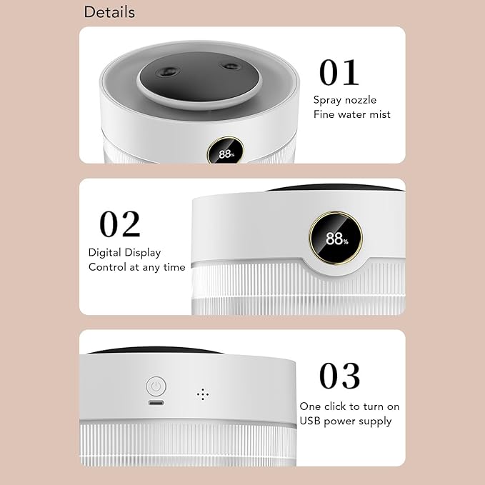 ASHATA 2000ML Dual Mist Top Fill Humidifier & Essential Oil Diffuser with Color LED Lights, 2 Spray Modes, Quiet Cool Mist Humidifiers for Bedroom Office Home