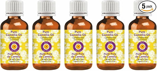 Deve Herbes Pure Camellia Oil (Camellia kissi) Cold Pressed 100ml X 5 (16.9 Oz)