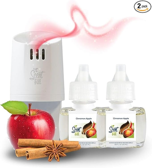 Scent Fill Cinnamon Apple Plug in Air Freshener, Scented Oil Refills, 2 Refills + Diffuser