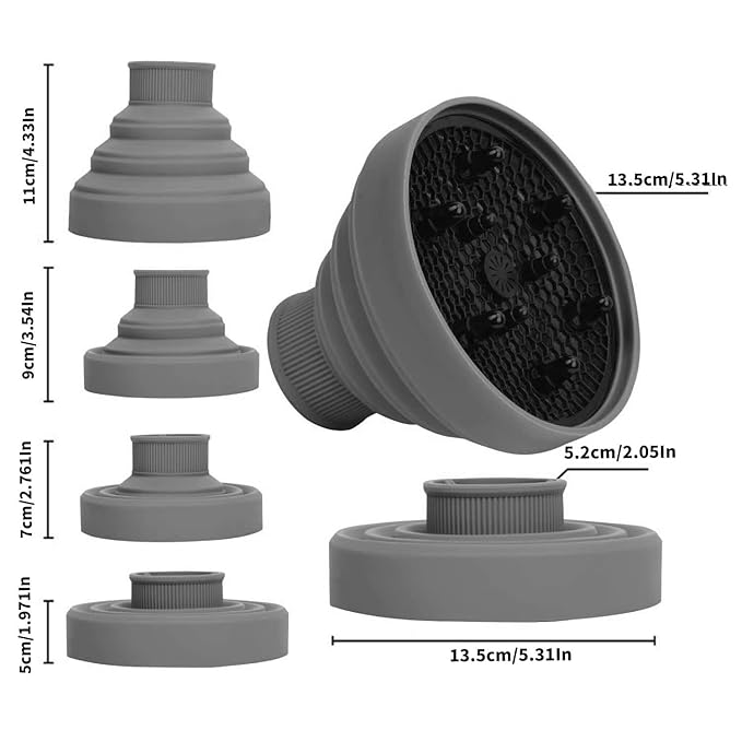 WAJIAYON Universal Collapsible Hair Dryer Diffuser Attachment-Foldable Portable Travel and Easy Storage Hair Diffuser Fit Most Hair Dryers with Nozzle Diameter D-1.575Inch to 1.968 Inch (4-5cm) - Grey