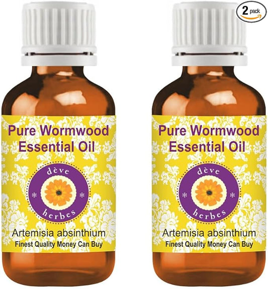 Deve Herbes Wormwood Essential Oil (Artemisia Absinthium) Pure | Non-Sticky | Non-Greasy | Lightweight | Men & Women | All Skin Types | Steam Distilled 15ml X 2 (1 oz)