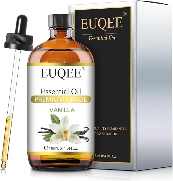 EUQEE 118ml Vanilla Essential Oil, Pure Vanilla Fragrance Essential Oil for Diffuser, Massage, DIY Soap,Candle Making, Skin & Hair Care - 4.0 Fl Oz
