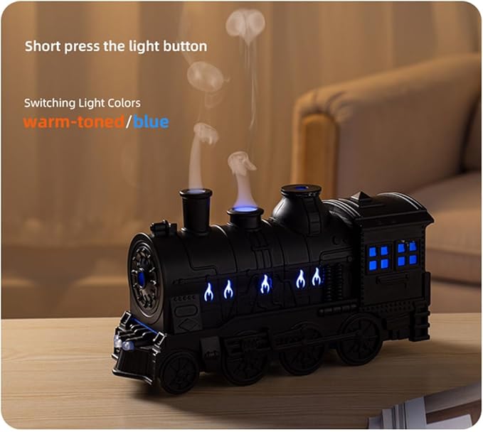 Train Shaped Essential Oil Diffuser, 300ml Vintage Steam Train Aromatherapy Essential Oil Diffuser Humidifier with Dual-Color LED Light and 2 Mist Modes, for Bedroom Office Desktop