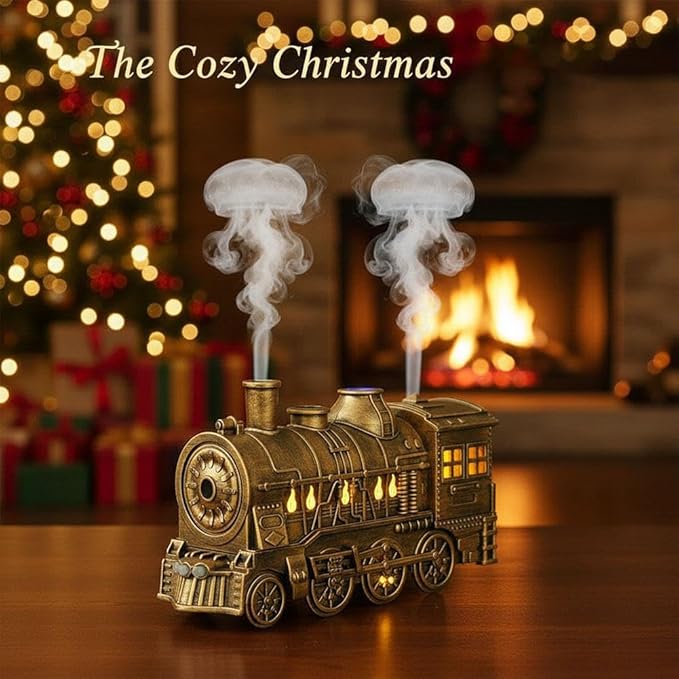 Train Diffuser,300ML Large Capacity Train Humidifier with Dual Cool Mist Outlets,Christmas T-rain Essential Oil Diffuser,Vintage Steam TrainDiffuser with Essential Oils 2 Lighting Modes,for Bedroom
