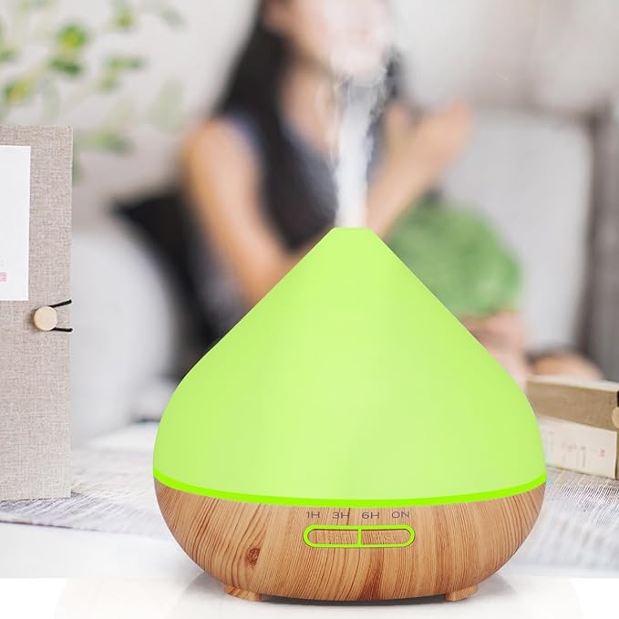Essential Oil Diffuser, Wood Ultrasonic Cool Mist Humidifier, Ambient Night Light, 400ml Waterless Auto-Off, for Home,Bedroom,Office (Light Wood)