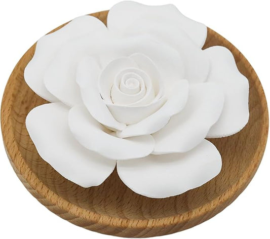 Handmade Flower Rose Ceramic Essential Oil Mini Diffuser, Non-Electric Passive Aromatherapy Diffuser, Decorative Diffusers for Desk/Office/Home Room/Gift (Wooden Pallet)