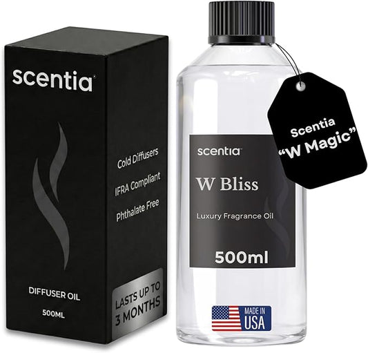 Scentia W Bliss (W Magic) Diffuser Oil for HVAC Scent Machine – Hotel Fragrance Inspired by W Hotel – 500 mL – Bergamot, Lemongrass & Jasmine Oil for Commercial & Cold Air Diffusers, Made in USA