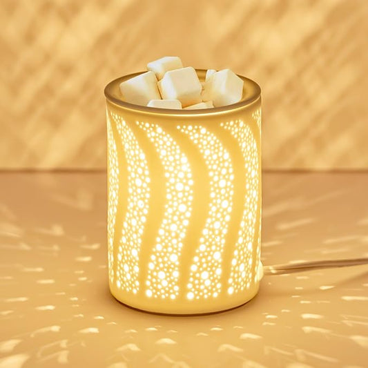 Porcelain Essential Oil Burner Curve Graphic Design Aromatherapy, Electric Candle Scented Wax Cubes Melt Warmer, Flameless