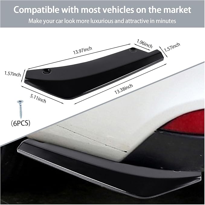 Augeny 2 PCS Rear Bumper Canard Diffuser, Anti-Crash Bumper Lip Body Kit, Universal Rear Installed at The Bottom for Lip Diffuser Splitter Canard Protector (Glossy)