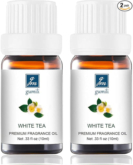 Gm Gumili White Tea Diffuser Oil - Pure Natural Fragrance for Aromatherapy, Perfume Making, Candles, Soap, Room Spray, Diffuser Blends - Organic, 10mL Undiluted - Pack of 2