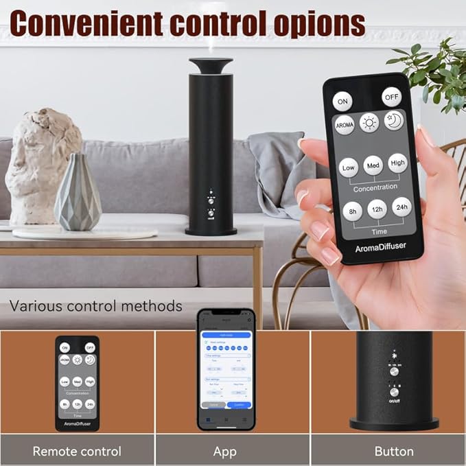 Waterless Diffuser Machine Scent Air Machine Covers 1800 Sq Ft for Home Diffusers Essential Oil Diffusers Studio Scent Diffuser Large Room Fragrance App Remote Control Capacity 3.5 Oz Secret Silver