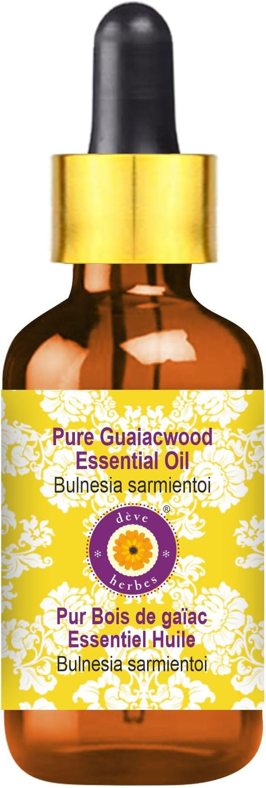 Deve Herbes Pure Guaiacwood Essential Oil (Bulnesia sarmientoi) with Glass Dropper Steam Distilled 15ml (0.50 oz)