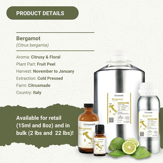 Bergamot Essential Oil - Direct from Citrusmade in Sicily- Pure Essential Oil for Diffusers and Aromatherapy | 100% Pure Therapeutic Grade (15ml)