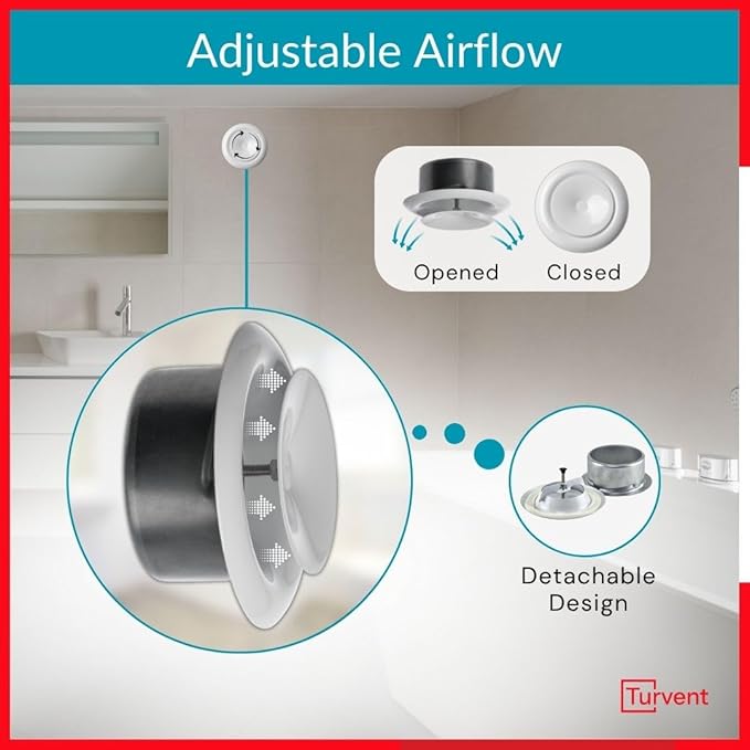 4 inch White Metal Diffuser - Adjustable Vent for Wall - Ceiling Duct Cover - Supply Air Valve - Round Ventilation Covers for Bathroom Kitchen Garage