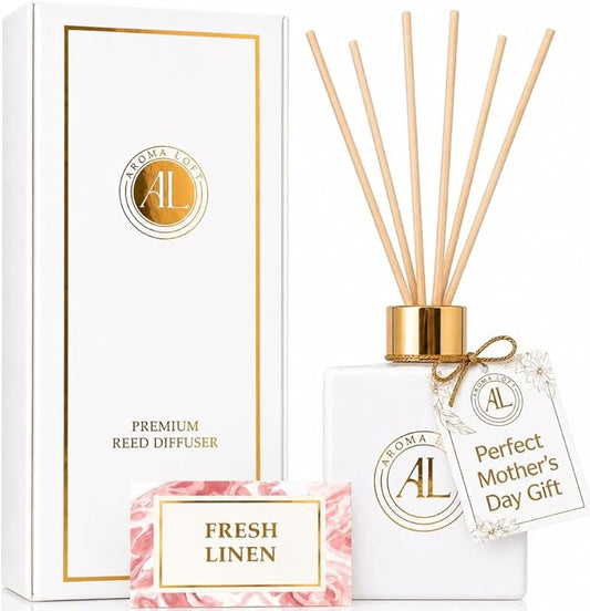 White Reed Diffusers for Home | Premium Fragrance Diffuser | White Diffuser Sticks in Oil Set with Fresh Linen Scent | Smell Good Stuff | Long-Lasting Oil for Bathroom & Office (5 oz)
