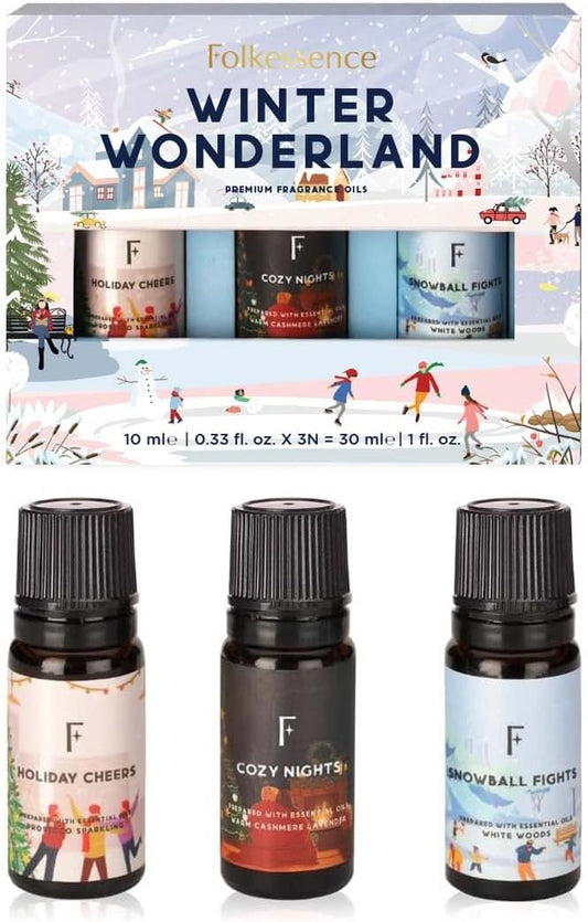 Folkulture Winter Essential Oils Set | Set of 3 Fragrance Oils for Diffusers | White Woods, Cashmere & Lavender | Relaxing Aromatherapy Gift for Home | Special Day, Valentine’s Day Gift Set