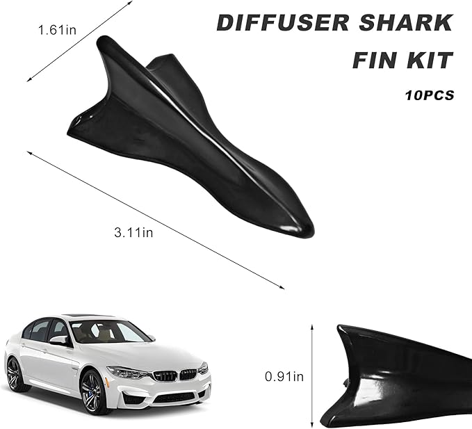 10 PCS Diffuser Shark Fin Kit, Waterproof Air Vortex Generator Spoiler Replacement Set, Universal Roof Wing Decoration Noise Reduction for Cars Trucks SUVs (Black, Pointed)