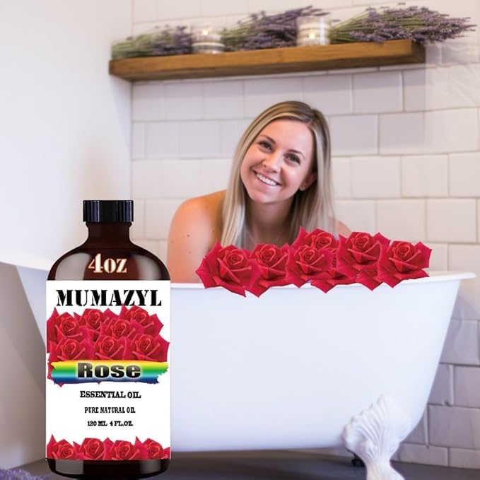 Rose Essential Oil, Rose Oil 4 Fl Oz 120ML for Diffuser Humidifier Yoga Cleaning DIY Candle Soap Making Valentine's Day Gift MUMAZYL Essential Oils