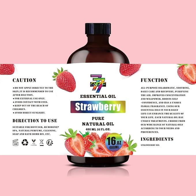 Strawberry Essential Oil - GV77ZF Strawberry Oils for Diffusers, Humidifiers, DIY Candles, Soap, Cleaning, Home, Office, Yoga, Massage, Gifts - 16 fl oz (480 ml)